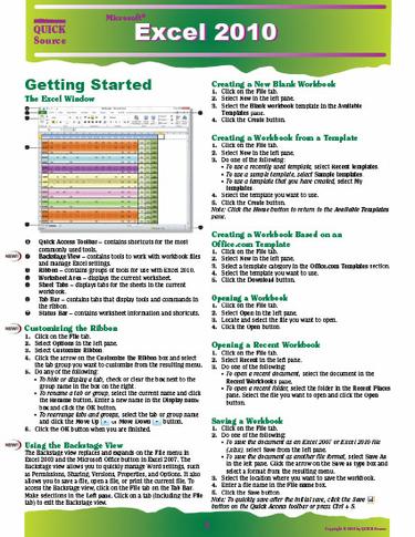 Excel 2010 Quick Reference Guide